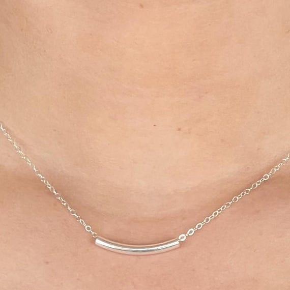 Silver Bar Necklace, Classic 925 or Gold Chain Choker, Minimalist