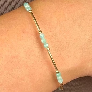 Gold Amazonite Gemstone Bracelet, Crystal Stacking Bangle, Minimal Dainty Style, Everyday Wear, Green Stone Jewelry Gift for Her, Custom Fit