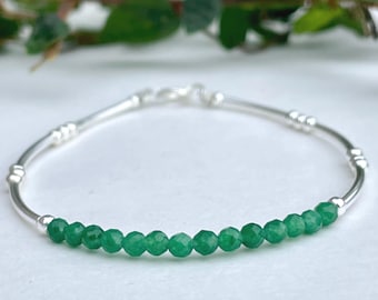 Sterling Silver Jade Gemstone Bangle, Green Crystal Stacking Jewelry