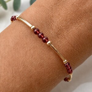 Garnet Bangle Sterling Silver or 14k Stacking Bracelet - Crystal Layering Gold Jewelry, Healing Gemstone Birthday Gift for Daughter Sister