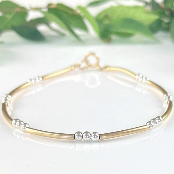 Gold and Silver Anklet, 14k and Sterling Ankle Bracelet, Layering