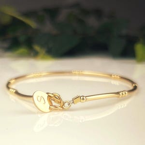 Personalized Gold Bangle with Stamped Initial Disc – Dainty Custom Bracelet | Meaningful Gift for Her, Mom, or Wife