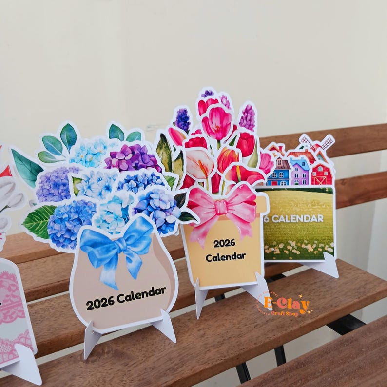 Printable 2026 Floral Desk Calendar PNG With Free Stand Template - Etsy