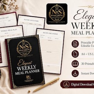 Elegant Weekly Meal Planner, Printable PDF & Editable Excel Planning Bundle