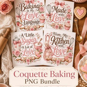 Pink Floral Baking PNG Bundle, 12 Girly Designs for Sublimation