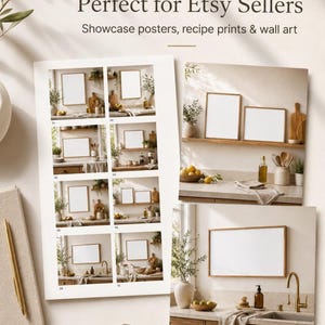 Kitchen Wall Mockup Bundle, 10 Neutral Frame Designs for Scandi Interiors