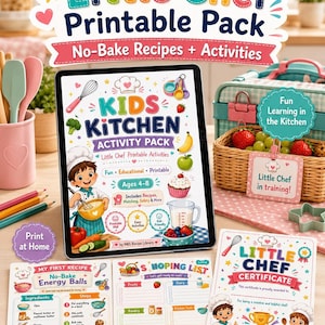 Activity Pack, Printable No-Bake Kids Cooking Worksheets for Ages 4-8