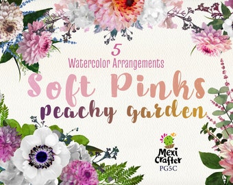 Soft Pink Mum/ Watercolor arrangements/anemone/illustration/Greenery/Wedding/Commercial License/Beige/White/Peach/Garden