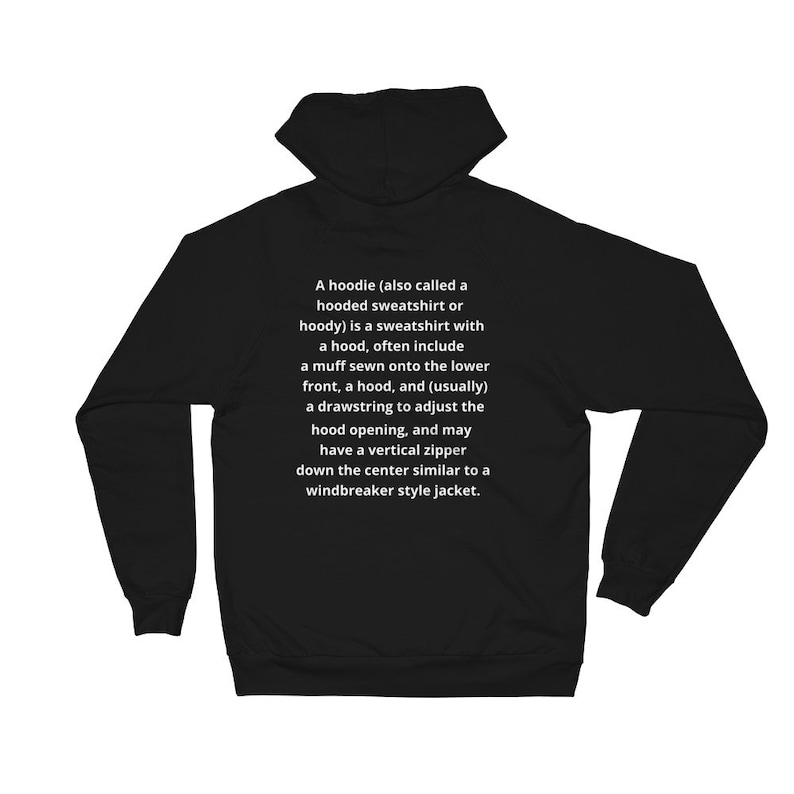 hoodie with hoodie definition on back