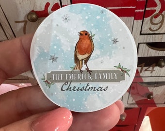 24 Personalised Christmas stickers, Christmas Labels, Christmas Gift Labels Red Robin
