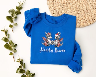 Nadolig Llawen Welsh Unisex Dusty Green dragon Jumper Choice of Colours