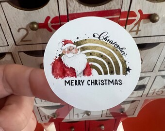 24 Personalised Christmas stickers, Christmas Labels, Christmas Gift Labels rainbow Santa Father Christmas gold rainbow