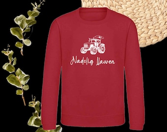 Kids Nadolig Llawen Welsh Christmas farm Tractor Unisex Xmas Jumper Choice of Colours