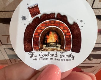 24 Personalised Christmas stickers, Christmas Labels, Christmas Gift Labels rainbow snow fireplace inspired