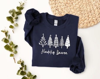 Nadolig Llawen Welsh Navy Unisex Christmas Tree Jumper Choice of Colours