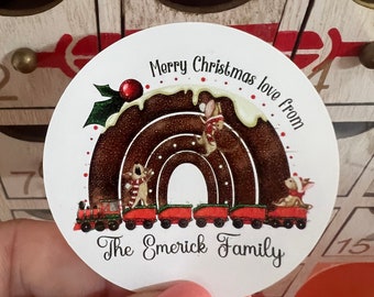 24 Christmas stickers, Christmas Labels, Christmas Gift Labels rainbow Xmas pudding train