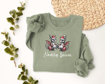 Nadolig Llawen Welsh Unisex Dusty Green dragon Jumper Choice of Colours