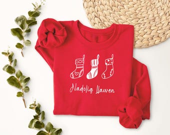 Nadolig Llawen Welshe unisex kerstsoktrui Kleurkeuze