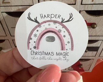 24 Personalised Christmas stickers, Christmas Labels, Christmas Gift Labels rainbow pink reindeer inspired
