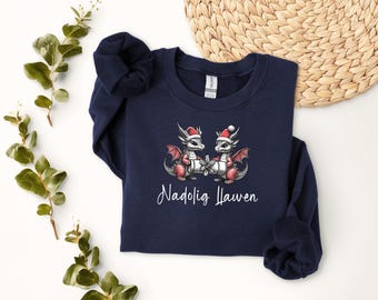 Nadolig Llawen Welsh Unisex Dusty Green dragon Jumper Choice of Colours