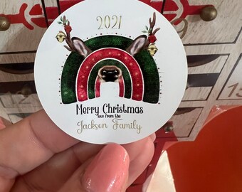 24 Christmas stickers, Christmas Labels, Christmas Gift Labels reindeer rainbow with antlers  inspired personalised