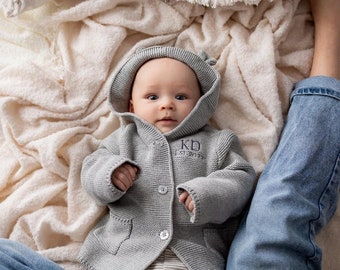 Cardigan in maglia di cotone personalizzato grigio