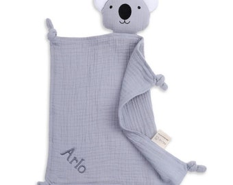 Personalised Koala Muslin Comforter Grey