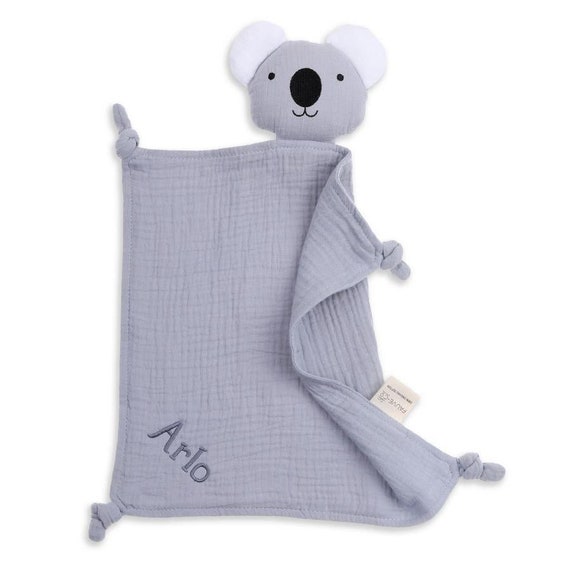 Personalised Koala Muslin Comforter Grey