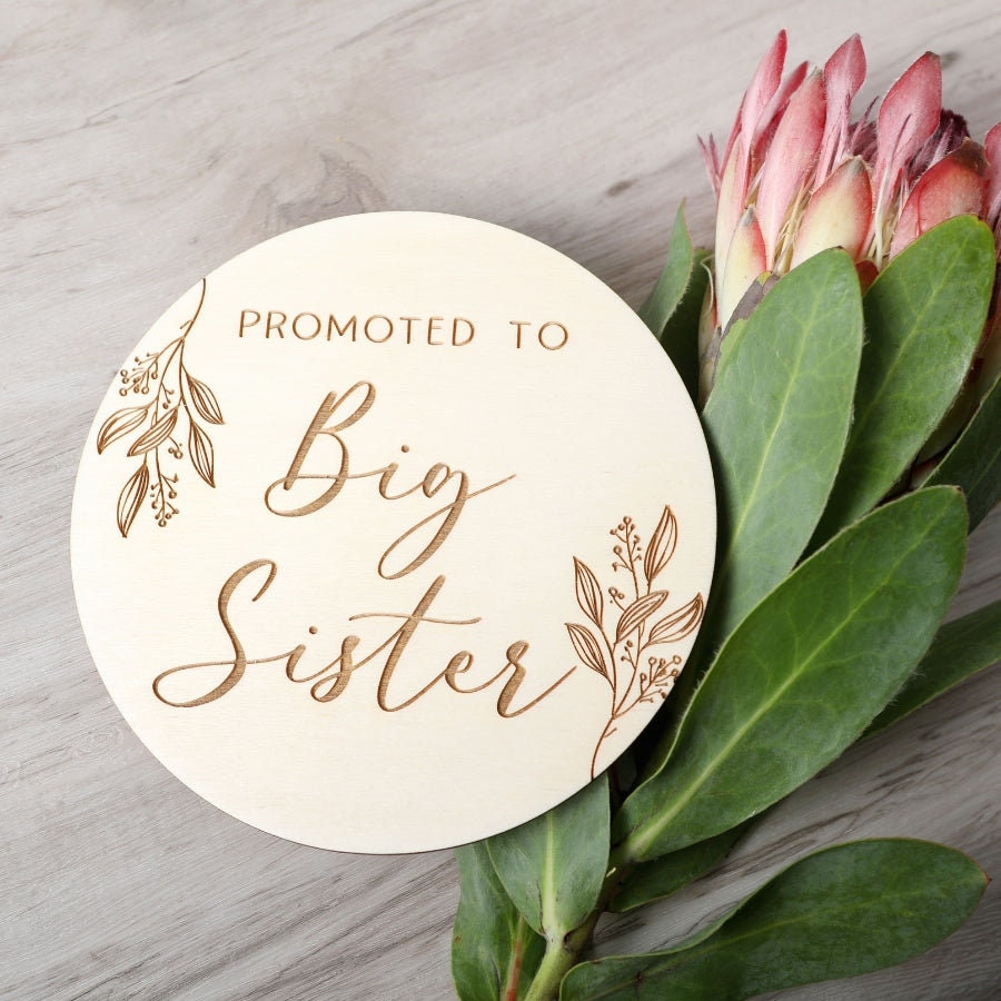 Promoted to Big Sister" Pregnancy Announcement Disc - Foliage