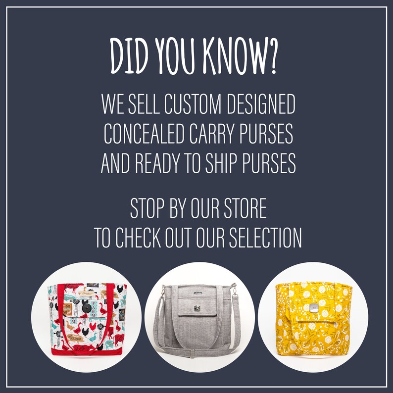 Custom Made Concealed Carry Purse Tote Bag with Zipper Closure