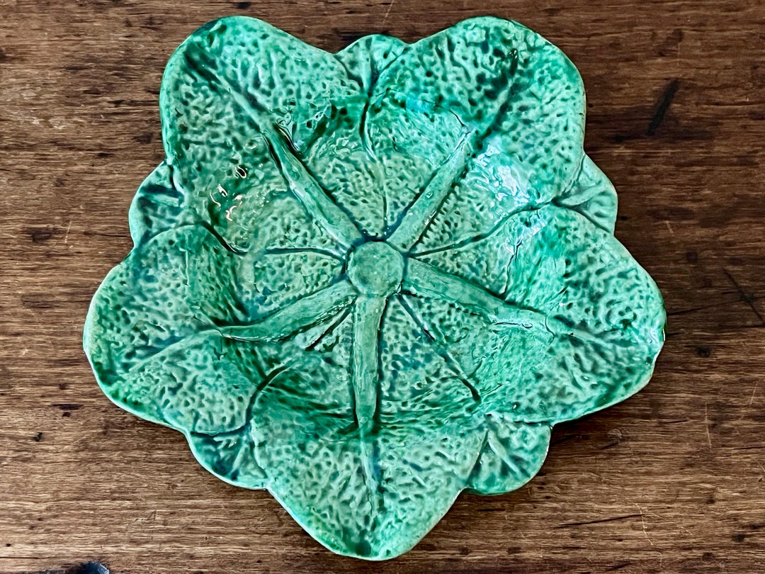 Vintage Majolica Cabbage Plate Made in Portugal Early 20th Century Green Leaf Etsy