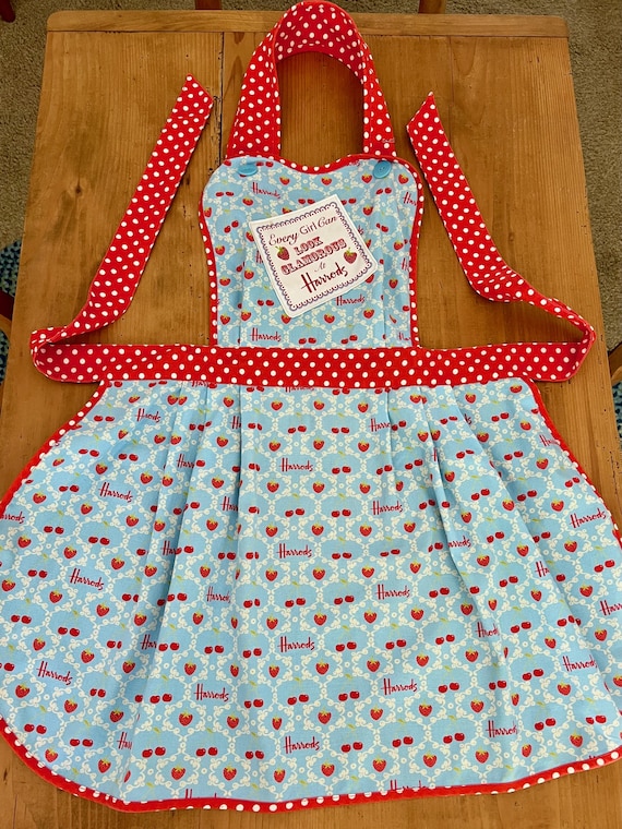 Vintage Harrods Apron: Strawberry & Polka Dot Cotton Bib