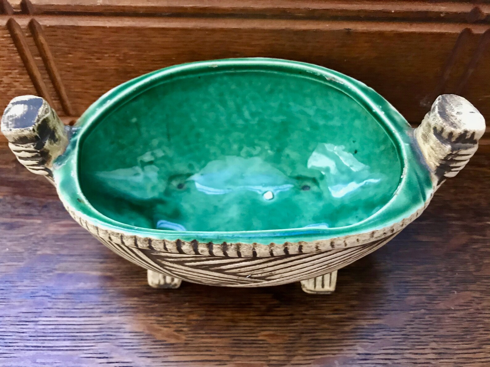 Rare McCoy Pottery Planter Basketline Green and Brown Pottery Etsy