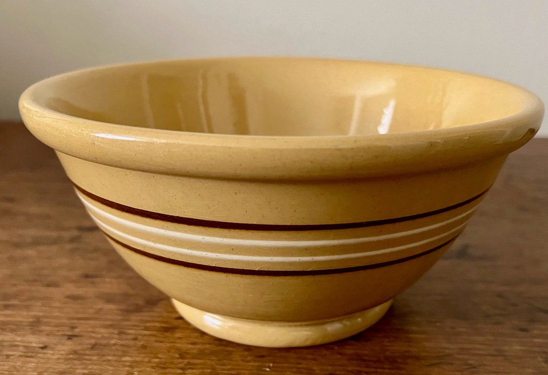 Antique Yellow Ware Batter Bowl Ohio Pottery Large Striped Etsy