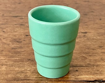 Vintage Padre Pottery Juice Tumbler Green Matte Glaze with Rings Rare 1930's California Cottagecore