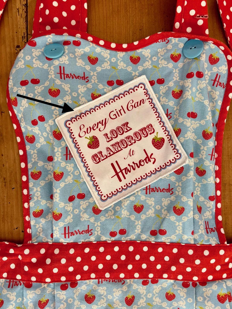 Vintage Harrods Apron: Strawberry & Polka Dot Cotton Bib image 8
