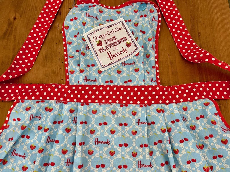 Vintage Harrods Apron: Strawberry & Polka Dot Cotton Bib image 2