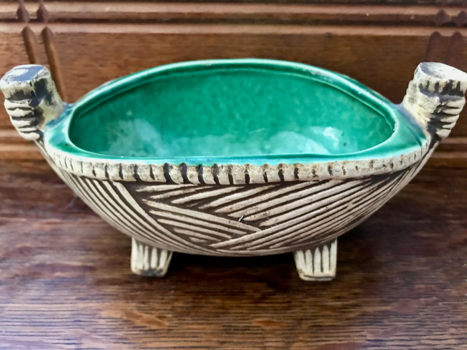 Rare McCoy Pottery Planter Basketline Green and Brown Pottery Etsy