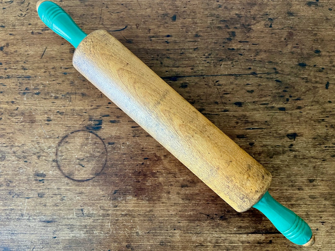 Vintage Rolling Pin Green Handles Munising Wood Farmhouse Etsy