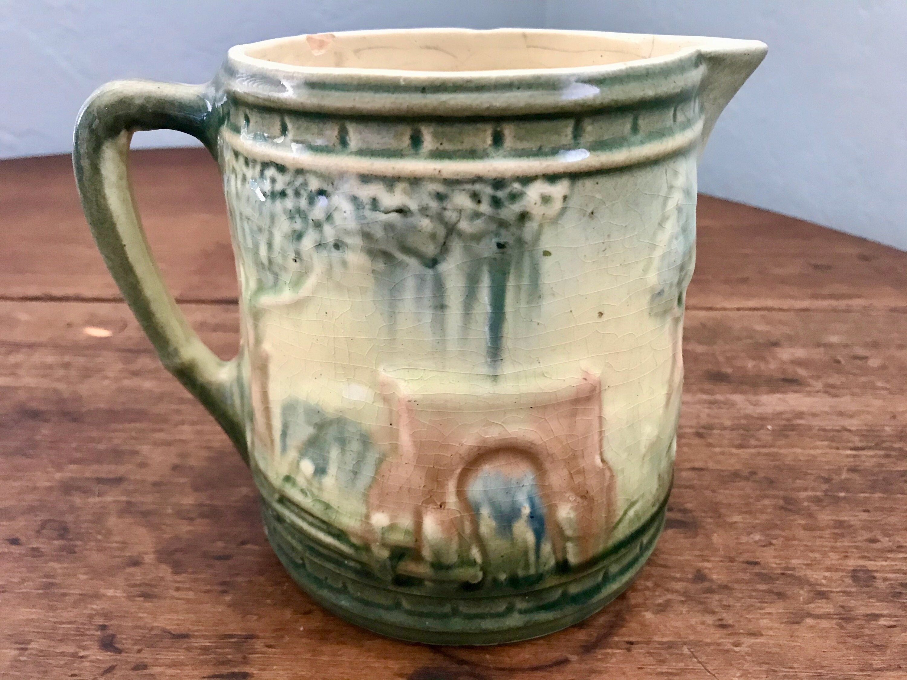 Antique Roseville Pottery Milk Jug Pitcher The Bridge 1910 Etsy
