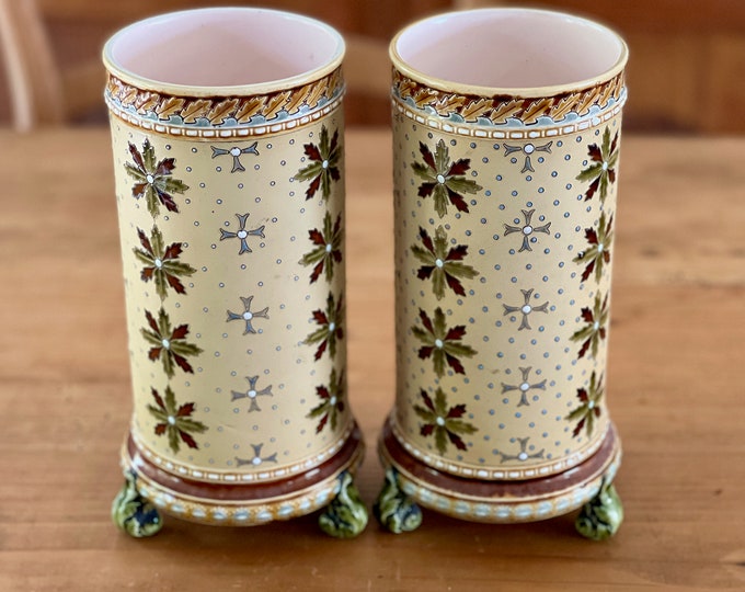 Antique Mettlach Villeroy & Boch Vases Cylindrical Pair Etsy