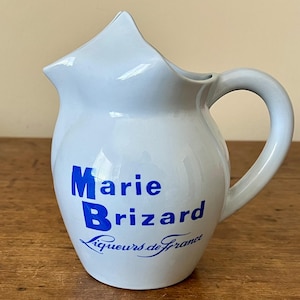 Vintage Pitcher Marie Brizard Liqueurs de France Advertising Water Jug Blue Digoins French Pottery Shipping Included