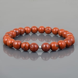 Natural Red Jasper Crystal Bead Bracelet 8mm, Genuine Red Jasper Bracelet, Protection, Relaxation Healing Crystals, Gift for Men & Women