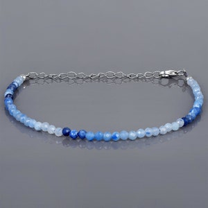 Natural Sodalite Beads Bracelet-Sterling Silver Claps-Blue Gemstone Jewelry-Tiny Round Faceted Sodalite-Adjustable Beaded Bracelet Gift