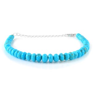 Natural Turquoise Beads Bracelet-December Birthstone Jewelry-Sterling Silver Chain Claps-Blue Turquoise Gemstone Bracelet-Faceted Rondelle