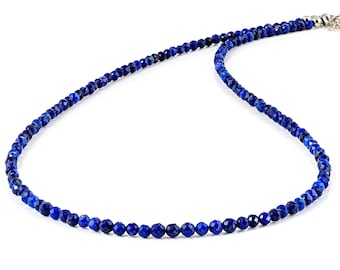 AAA Quality Lapis Beaded Necklace ,Natural Lapis Necklace,Lapis Gemstone Necklace,Blue Gemstone Necklace,Round Faceted Lapis jewelry gift
