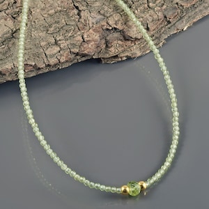 Peridot Perlen Halskette - Natürlicher August Birthstone Schmuck -Sterling Silber Verstellbare Kette -Heilender Kristall Geschenk für sie