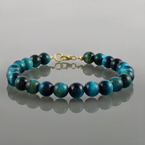 Blaues Tigerauge Armband - 8 MM natürliche Edelstein Perlen - Heilender Kristall Schmuck für Männer und Frauen - Verstellbarer Verschluss Geschenk für Sie