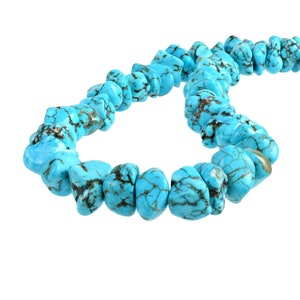 Turquoise Bead Necklace, Sterling Silver Clasp,December Birthstone Jewelry, Natural Blue Gemstone Gift, Raw Turquoise Crystal Necklace Gift