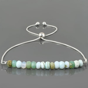 Natural Peruvian Opal Bracelet,Rondelle Faceted Slider Beads Bracelet,Healing Power Adjustable Slider Chain Stone,Peruvian Stone Bracelet